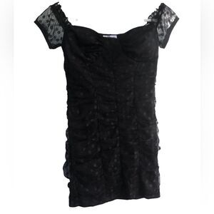 NWT Xtraordinary Black Ruffled Short Sleeves Fitted Lace Lined Mini Dress Small